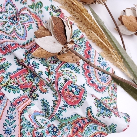 CHAPS White Blue Green Paisley Boho Top M - Picture 7 of 11